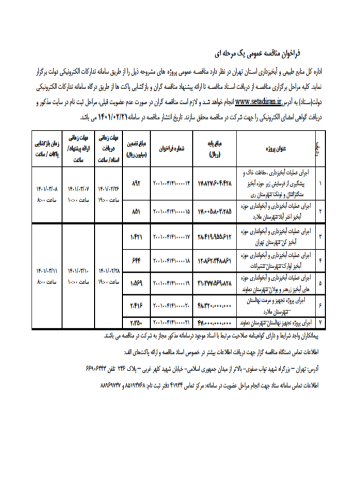 مناقصه آبخیز